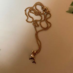Gold toned Dolphin with Pearl Necklace